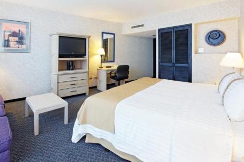 蒙特雷方迪多拉蒙特雷公园假日酒店的酒店客房设有一张大床和一张书桌。