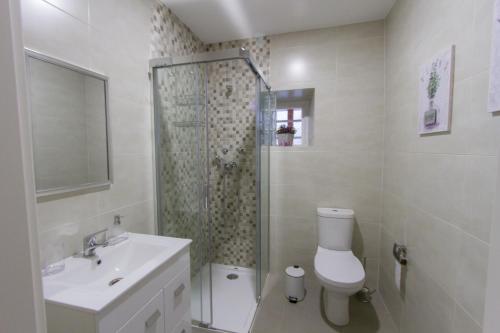 Vila Nogueira de AzeitãoCasa dos Avós的浴室配有卫生间、盥洗盆和淋浴。