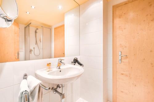 圣安东阿尔贝格洛萨蔷薇高级酒店的一间带水槽和淋浴的浴室