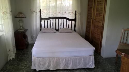 安东尼奥港Fairy Hill Palms的一间卧室配有一张带白色床单的床和一扇窗户。
