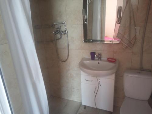 亚列姆切Room on Galic'ka的一间带水槽、淋浴和卫生间的浴室
