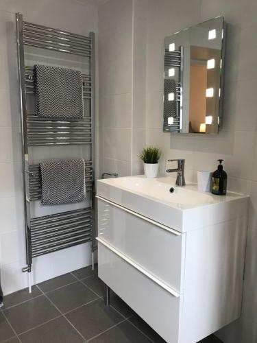 波特拉什The Harbour Studio的浴室设有白色水槽和镜子