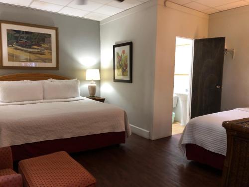 圣胡安卡纳里奥精品酒店的酒店客房设有两张床和窗户。