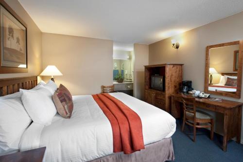 贾斯珀玛琳洛奇酒店的酒店客房设有一张大床和一张书桌。