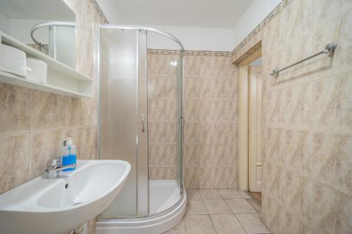 布达佩斯布达佩斯市中心白银酒店的带淋浴和盥洗盆的浴室