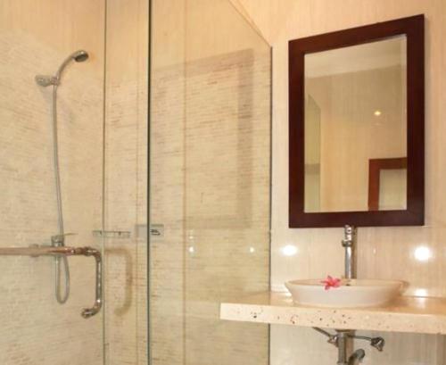 塞米亚克安尼利尔别墅的带淋浴、水槽和镜子的浴室