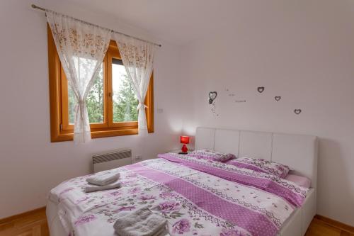 兹拉蒂博尔Apartment Orhideja的一间卧室设有一张床和一个窗口
