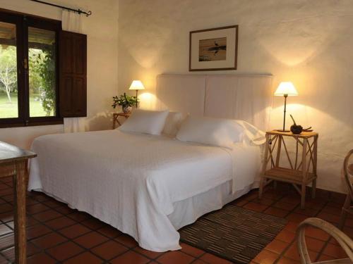 科洛尼亚卡洛斯佩莱格里尼Posada de la Laguna的卧室配有白色的床和窗户。