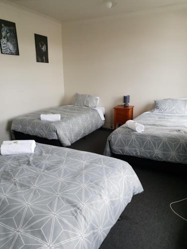玛塔玛塔赛马骑师旅馆的一间客房内配有两张床的房间