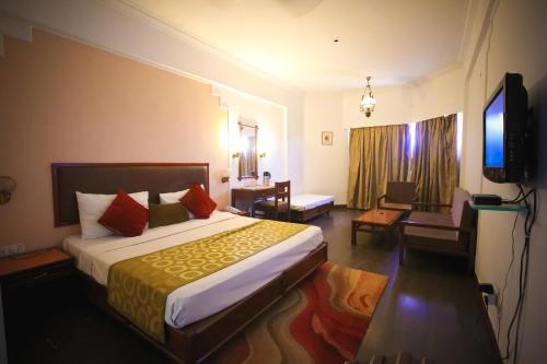 瓜廖尔瓜廖尔丽晶酒店的酒店客房设有一张大床和一台电视。