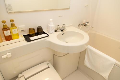 大阪大阪守口广场酒店 的白色的浴室设有水槽和卫生间。