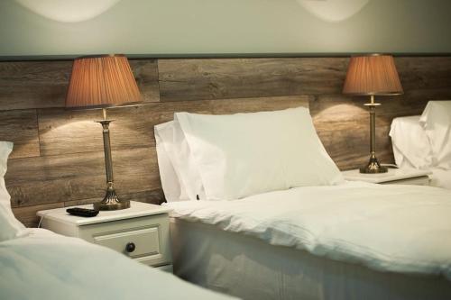 韦克斯福德Sinnotts Bar的一间卧室设有两张床和两张台灯。