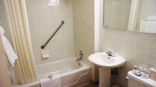 尼亚加拉瀑布瀑布旅程住宿式酒店的一间带水槽、浴缸和卫生间的浴室