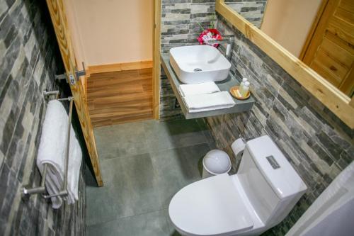 TapayColibri Lodge的浴室配有白色卫生间和盥洗盆。