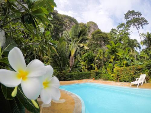 奥南海滩维帕热带度假酒店的一座带游泳池和鲜花的别墅