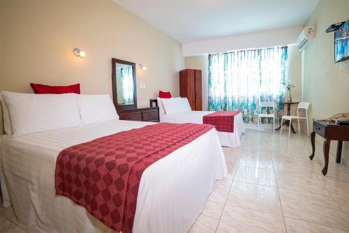 圣多明各里尔贝拉维斯塔酒店的酒店客房设有一张大床和一张书桌。