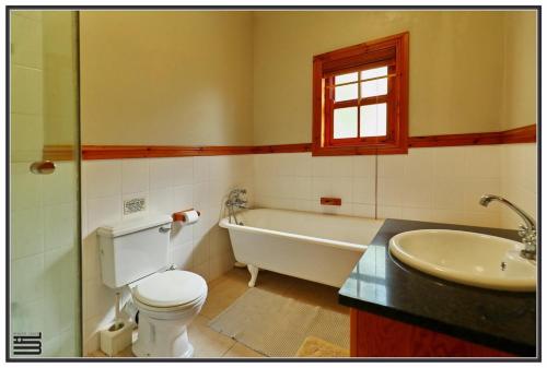 谢普斯敦港Peace Cottage的带浴缸、卫生间和盥洗盆的浴室