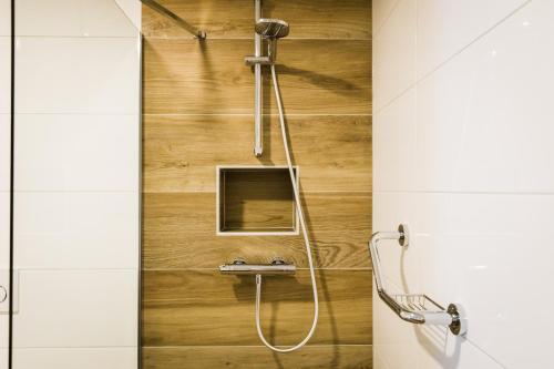 泽丹Het Montferland的带淋浴的浴室(带木墙)