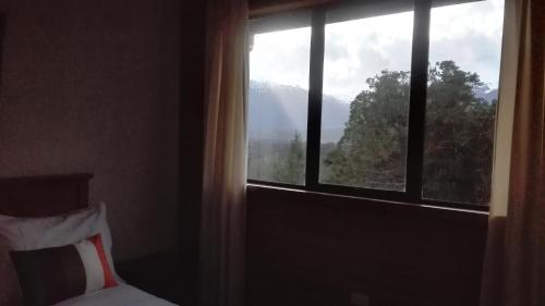 La JuntaTerrazas del Palena的卧室窗户,享有山景