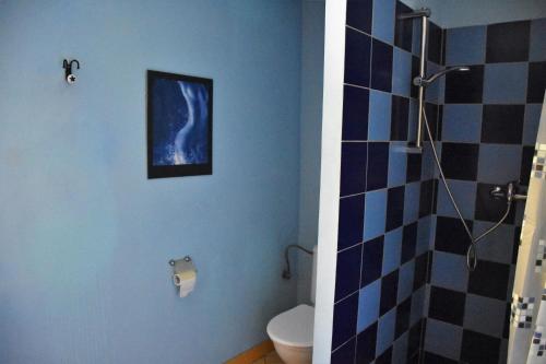 克拉斯纳利帕Penzion Na Bělidle的一间带卫生间的浴室和墙上的绘画