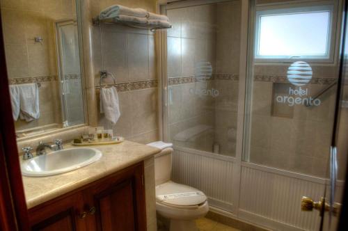 库埃纳瓦卡阿根托酒店的浴室配有卫生间、盥洗盆和淋浴。