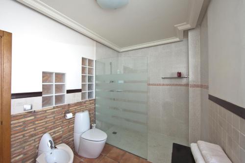 卡斯特利翁-德拉普拉纳Fileta playa Castellón的一间带卫生间和玻璃淋浴间的浴室
