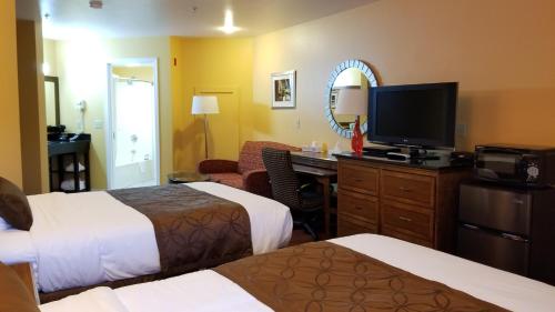 福克斯露珠旅馆的酒店客房设有两张床和一台平面电视。