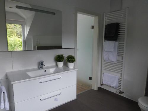 特拉本特拉巴赫York Cottage Heaven的白色的浴室设有水槽和镜子