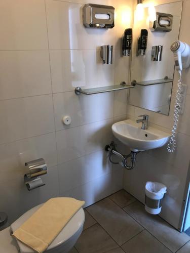 慕尼黑科里奥慕尼黑市酒店的一间带卫生间和水槽的浴室