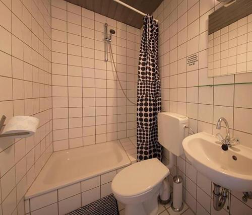 尼尔堡DF am Ring Nürburg的浴室配有卫生间、盥洗盆和淋浴。