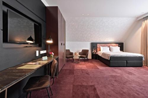 赞丹阿姆斯特丹扎安酒店 - 赞丹的配有一张床和一张书桌的酒店客房