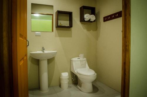福尔图纳Hotel Colores del Arenal的一间带卫生间和水槽的浴室
