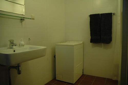 ZevenhuizenGastenverblijf Op het Graveland的白色的浴室设有水槽和卫生间。