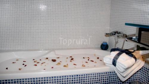 Navadijoscasa rural EL RICON的浴室配有装满碎片的浴缸。