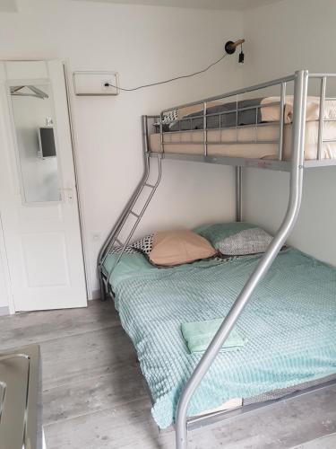 凯恩La maison chez Elena&Arnaud的一间卧室配有两张双层床。