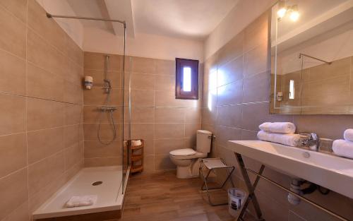 卡尔维Hotel Cyrnea的带淋浴、盥洗盆和卫生间的浴室