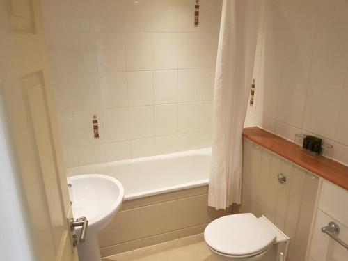 波斯考尔玫瑰皇冠酒店 的浴室配有盥洗盆、卫生间和浴缸。