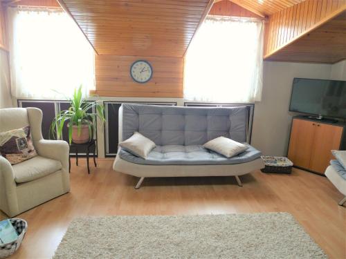 代尼兹利Comfy roof with terrace - 4 TH FLOOR WITHOUT LIFT-1 Air Conditioner的客厅配有沙发和墙上的时钟