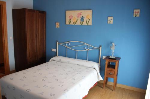 La Santa Espina拉布拉多之角乡村民宿的一间卧室设有一张床和蓝色的墙壁