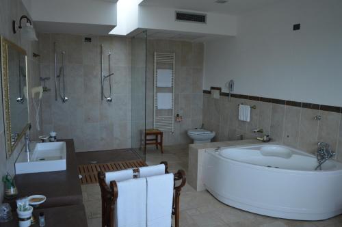 佩兹迪格雷科马塞里亚瑞莱斯卡尔迪纳莱酒店的带浴缸、卫生间和盥洗盆的浴室