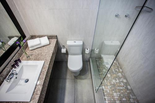 马塞卢Avani Maseru Hotel的浴室配有卫生间、盥洗盆和淋浴。