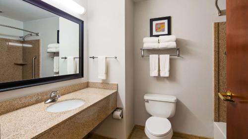 费城费城乔克托智选假日及套房酒店的一间带水槽、卫生间和镜子的浴室