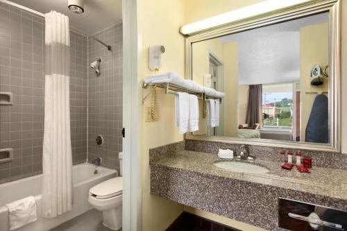 威斯维尔维瑟维尔华美达酒店的一间带水槽、卫生间和镜子的浴室