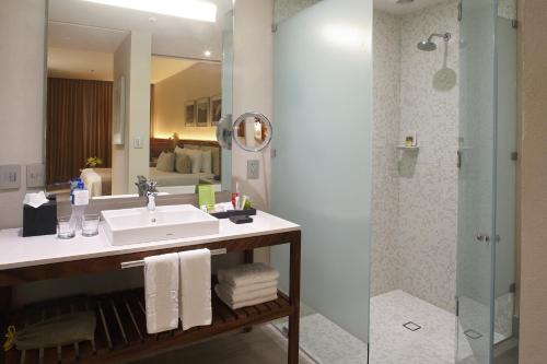 坎昆Emporio Cancun - Optional All Inclusive的一间带水槽和淋浴的浴室