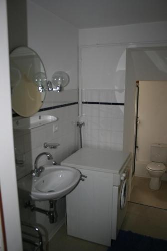 Breitenbach-Haut-RhinMaison d'Alsace的白色的浴室设有水槽和卫生间。