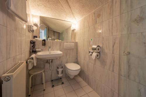 上茨豪森Parkhotel Obertshausen的一间带水槽和卫生间的小浴室