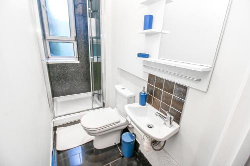 伦敦City view flat @ Liverpool st.的一间带卫生间和水槽的小浴室