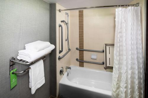 达拉斯达拉斯中央公园广场凯悦酒店的带浴缸、水槽和毛巾的浴室