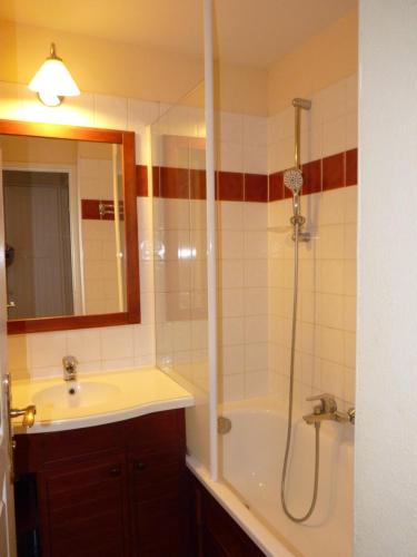 Uhart-CizeN23, parc d'arradoy-St J P de Port的带淋浴、盥洗盆和浴缸的浴室
