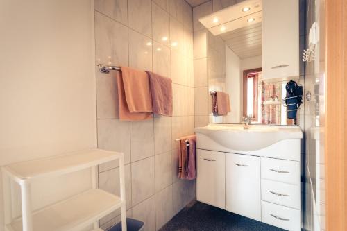 法克湖瓦德鲁塔内海姆旅馆的白色的浴室设有水槽和镜子